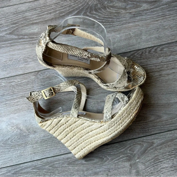 Jimmy  Choo Snakeskin Espadrilles Wedge Sandals - Picture 2 of 16